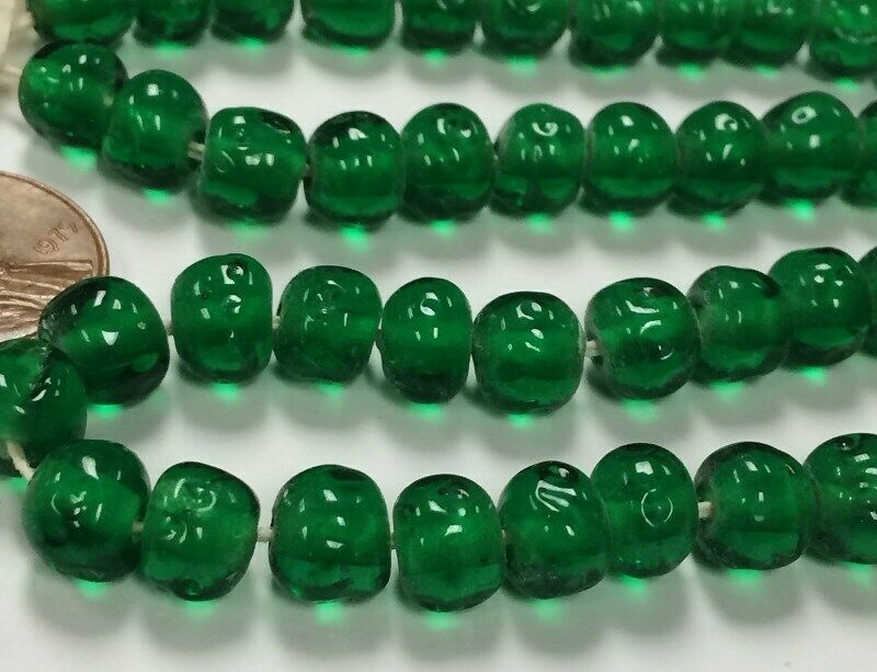 50 Vintage Japanese Cherry Brand Glass Emerald 8mm. Baroque Round Beads 4600t