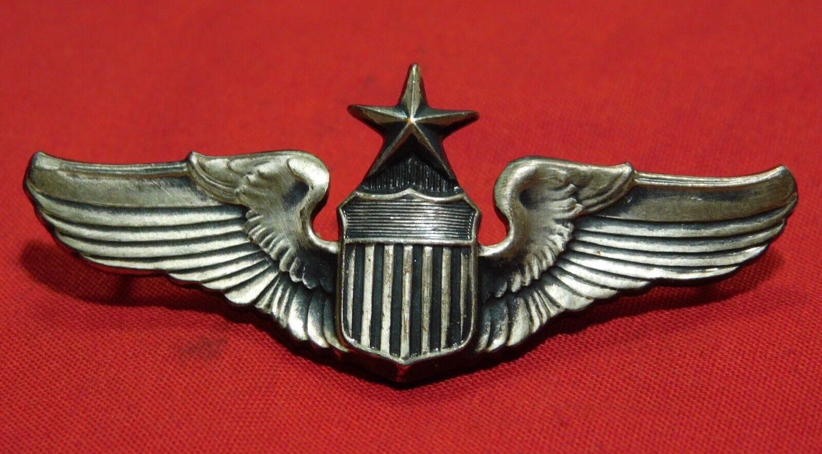 Post Wwii Us Army Air Corps Senior Pilot Wing Pin Sterling Shirt Size Aaf 50s