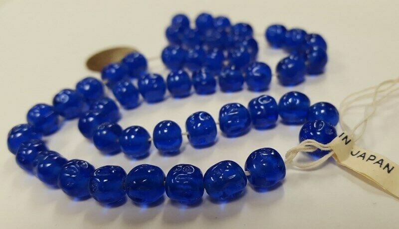 50 Vintage Japanese Cherry Brand Glass Sapphire 8mm. Baroque Round Beads 4575t