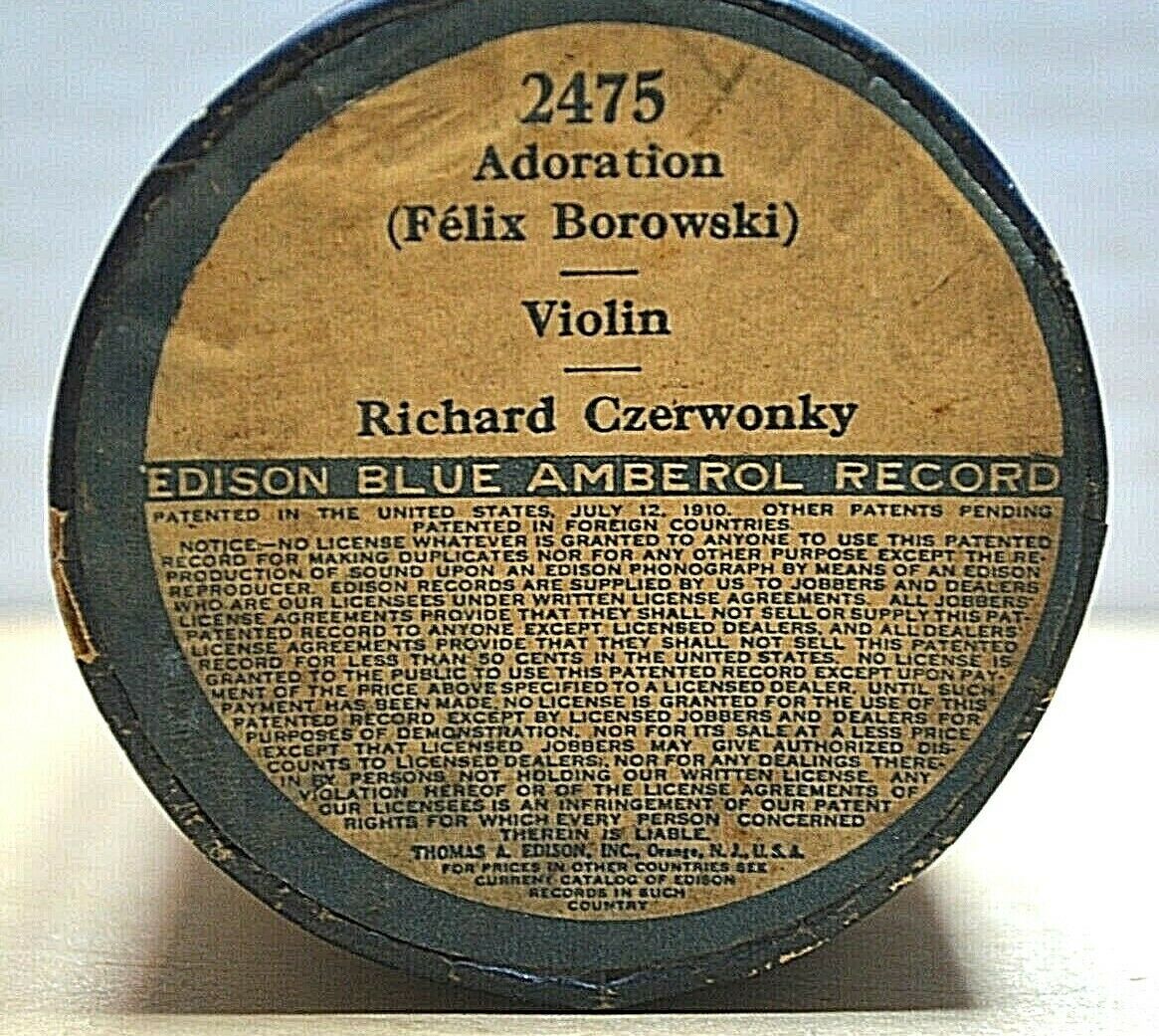 Edison Blue Amberol Record #2475   "adoration" (felix Borowski) Violin  4 Minute
