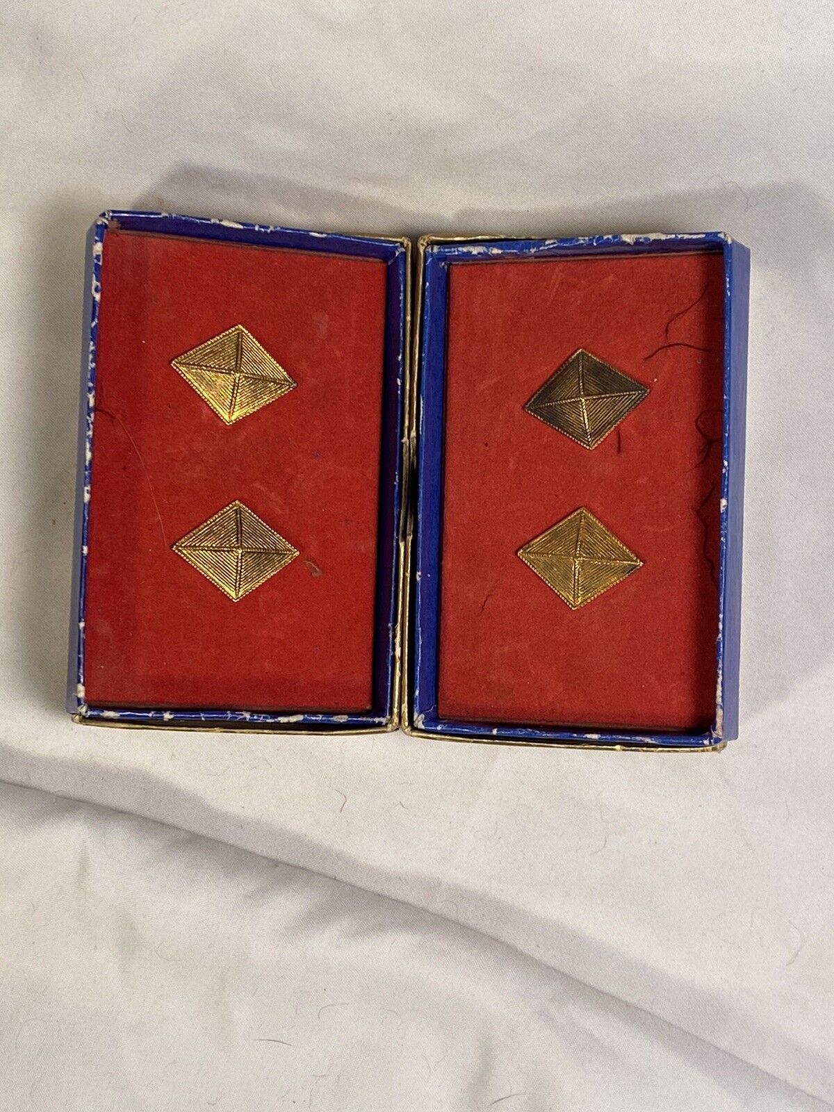 Vtg Wwii Us Army Finance Corps Officer Lapel Collar Insignia Set W Box Lot Gold