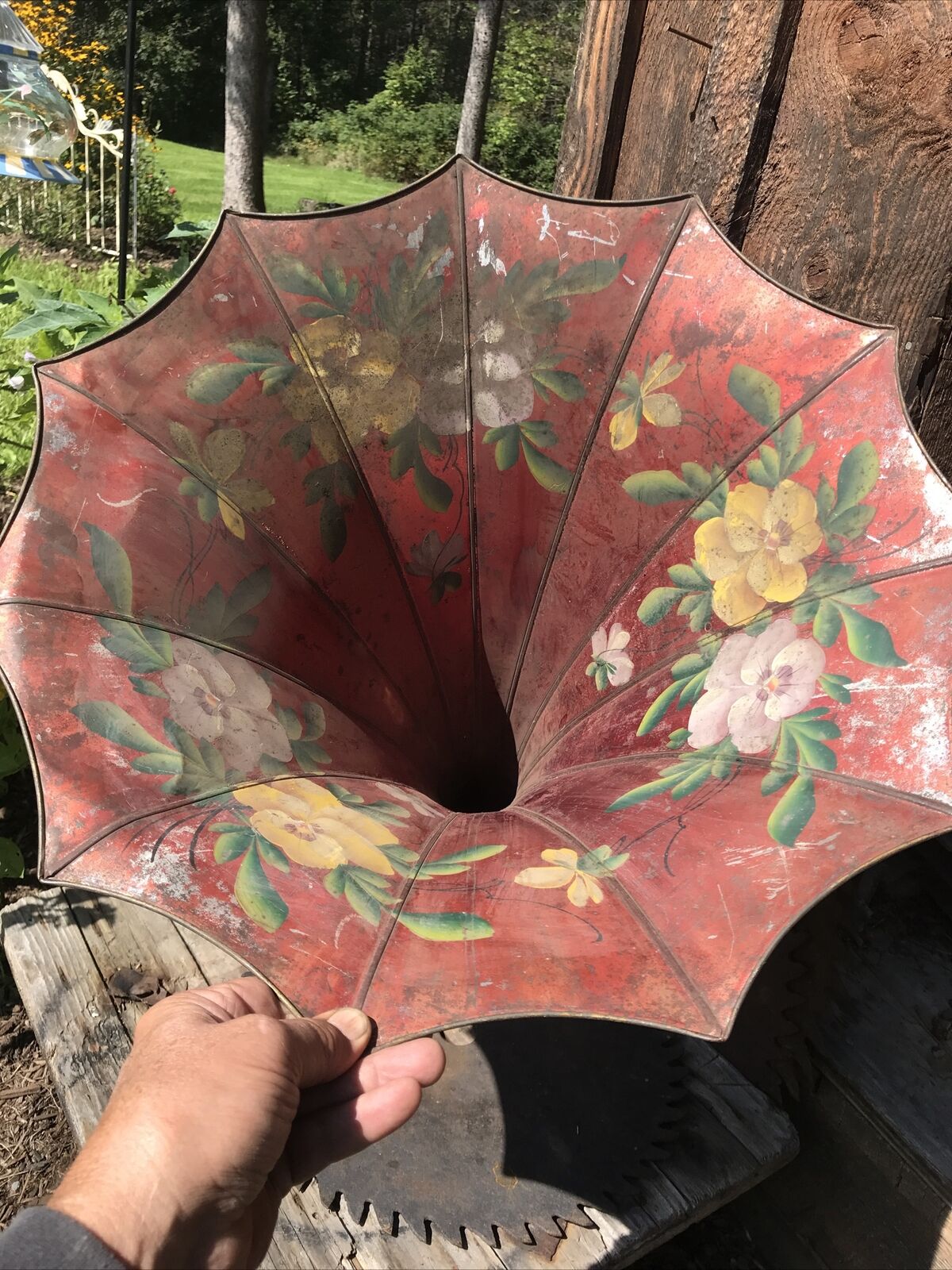 Antique Vintage Original Gorgeous Floral Design Morning Glory Horn No Reserve