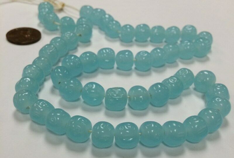 50 Vintage Japanese Cherry Brand Glass Chalcedony Blue 10mm. Baroque Beads 4602t